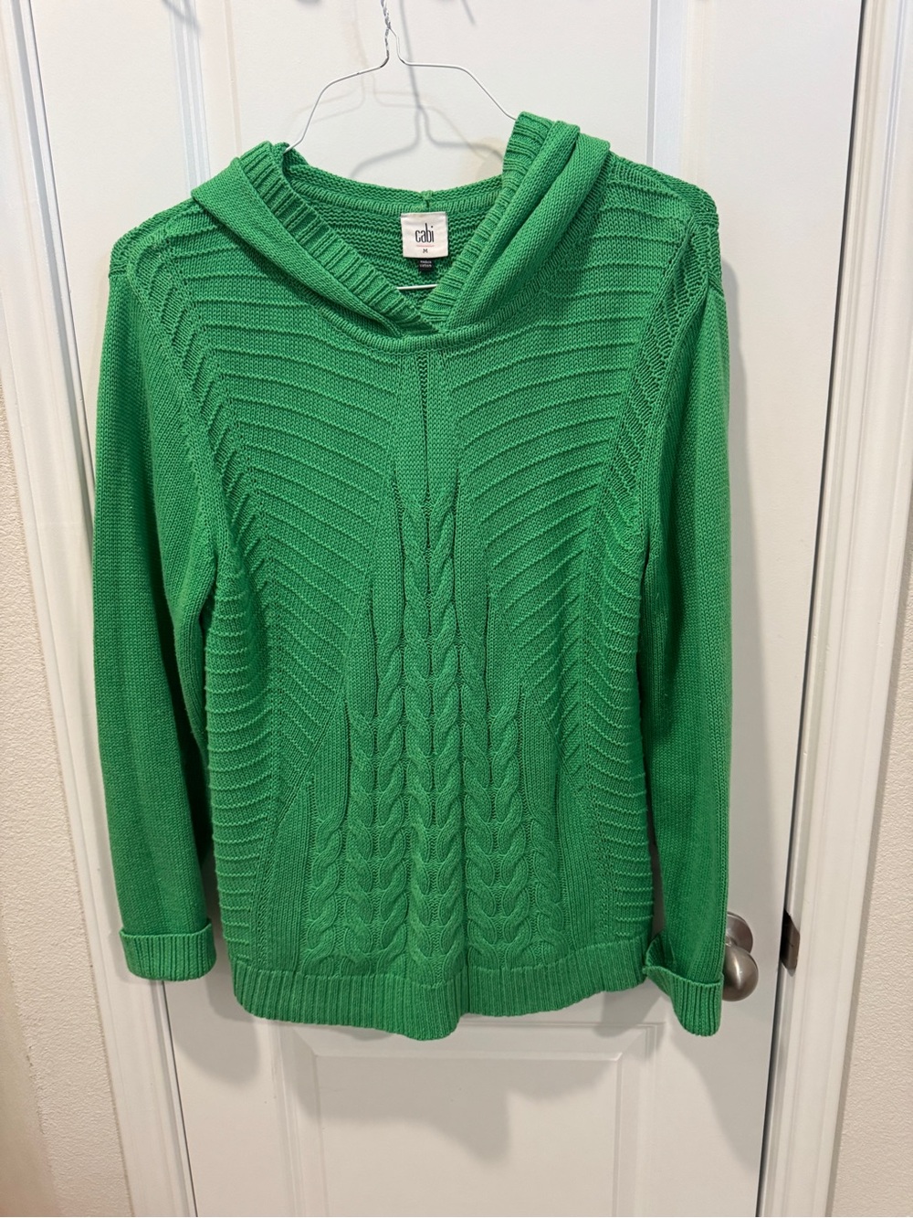 CAbi Green Cable-Knit Hooded Sweater
